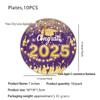 Graduation Party Disposable Tableware Set: Paper Plates, Cups, Banner, Tablecloth, and Knives. Perfect for University Graduation Celebrations.