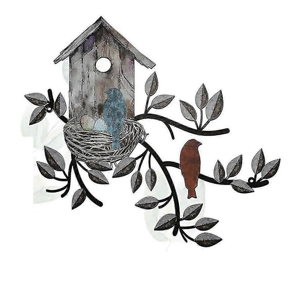 Metal Hanging Tree With Birdhouse Wall Art Outdoor Wall Decor C-Good
