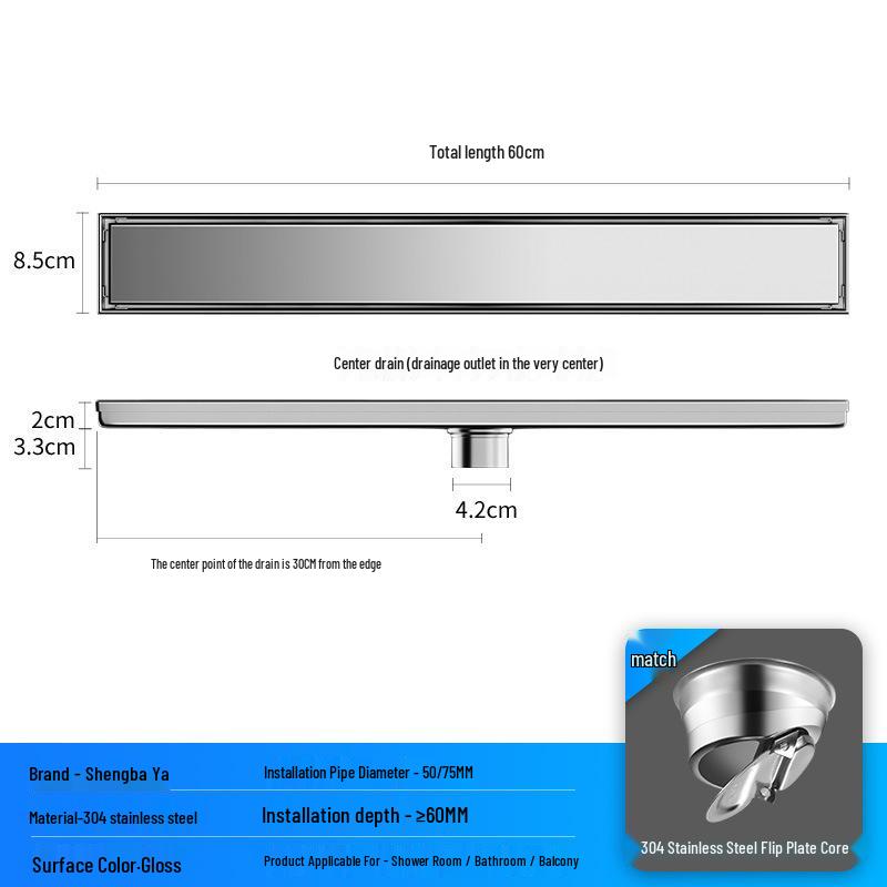 Bright Light 304 Stainless Steel Invisible Floor Drain - Odor-Resistant for Hotel Showers