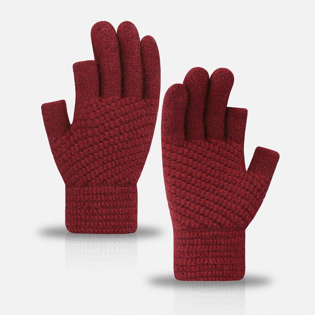 iwarm love warm dew two-finger office writing gloves men and women winter two half-finger knitted imitation cashmere student gloves