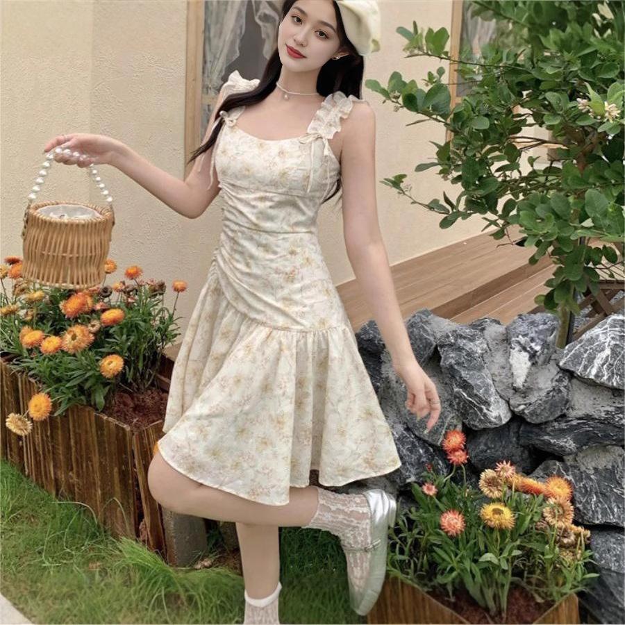 French Temperament Suspender Skirt Summer New Floral Dress Women's Waist Small Looking Thin Suspender Skirt Short Skirt
