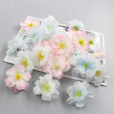 10 Pcs Artificial Cherry Blossom Flower Heads Mini Fake Silk Cherry Blossom Flower for Crafts Bridal Hair Clips Headbands Dress DIY Accessories
