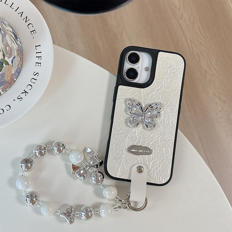 Strass Schmetterling High-End Kette Handyhülle für 15 für Apple 17 Handheld für IPhone16pro Leder Mode