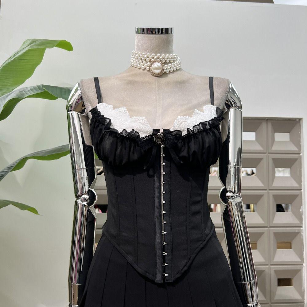 Ruffle Lace Flower Camisole Buckle Slim Crop Tops Fashion Lace Corset  Spring Summer