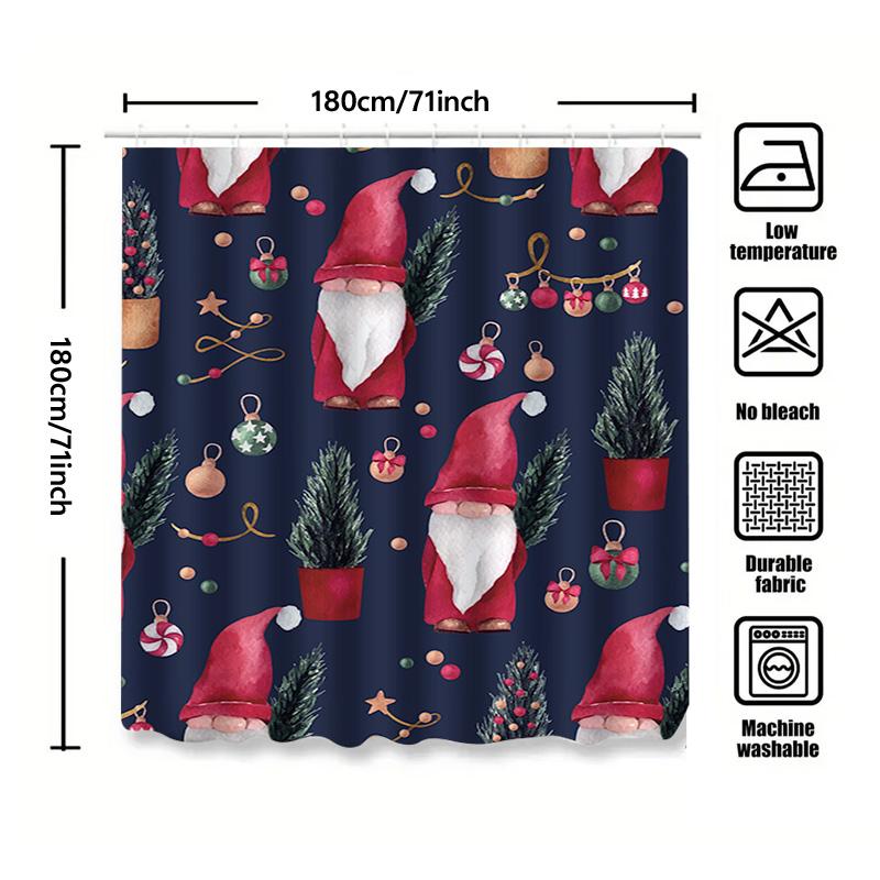 Tuniu Watercolor Christmas Shower Curtain Red Elves Watercolor Christmas Decorations Festive Bathroom Curtain