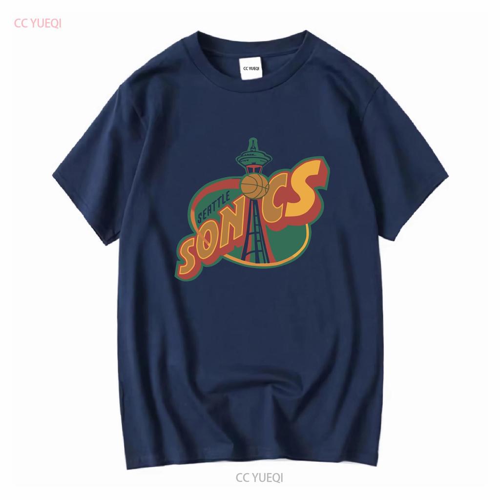 Vintage Seattle Supersonics T Shirt CP1627 Long Sleeves Vintage Washed Unisex Casual Slightly Top For Everyday Wear Streetwear