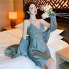 Sexy pajamas women's summer ice silk 1011 new model with chest pad lace suspender nightdress set nightgown two-piece set