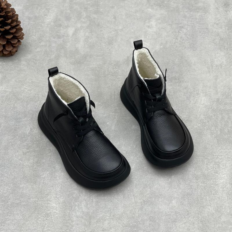

New Fleece Casual Shoes, Forest Girl Thick-soled Versatile Lace-up Ankle Boots 35 чорний