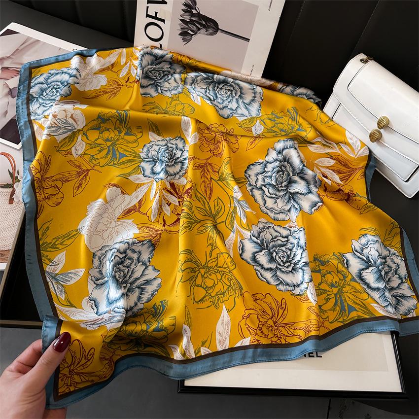 Elegant Ginkgo Leaf Print Silk Square Scarf – Versatile Headscarf for Spring and Summer