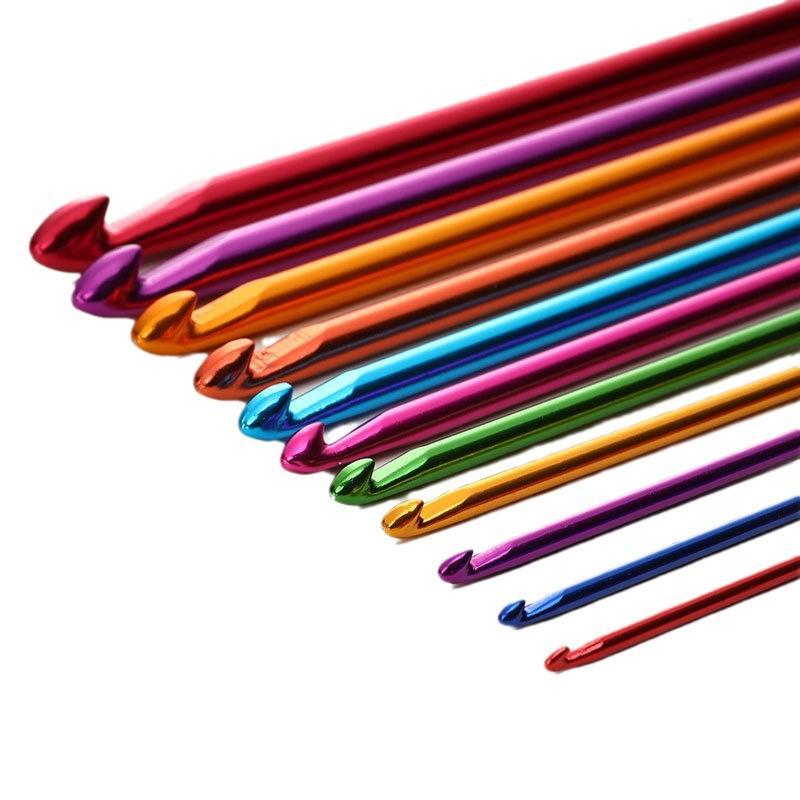 Afghan Crochet Hook Set Colored Anodized Aluminum Cost-Effective Full Set for Beginner DIY Weaving Knitting Craft Hobby