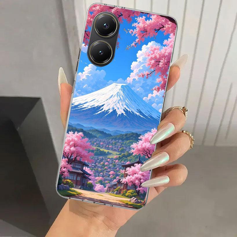 Japanese Cherry Mount Fuji Phone Case for Xiaomi Poco X5 X6 X7 Pro F7 Ultra M7 Redmi 15 15C 13 13C 12 12C 10 10A 10C 9 9A 9C 9T