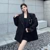 Niche Design Black Blazer for Women Spring Autumn Loose Fit Patchwork Fake Two Piece Shoulder Padded Fashion Outerwear