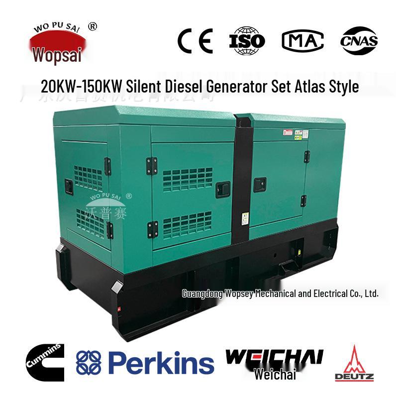 Atlas Style Silent Diesel Generator Set, 20KW-150KW, with Silent Box Processing