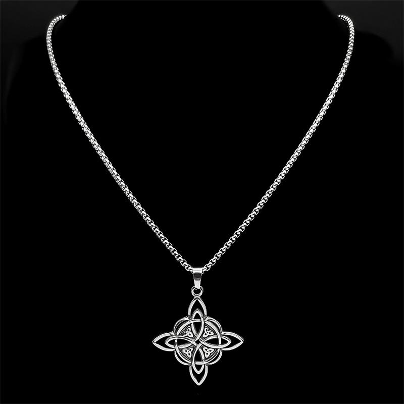 Witch Knot Pendant Necklace for Women Men Stainless Steel Silver Color Vintage Irish Celtic Trinity Knots Male Chain Jewelry