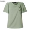ZANZEA Women Casual Irregular Collar Solid Color Loose Short Sleeve Blouse