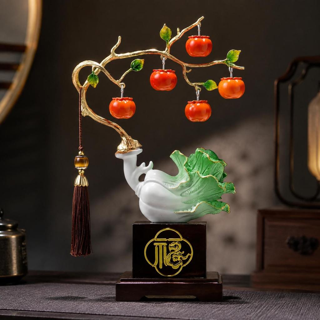 Chinese Cabbage Decoration Feng Shui Statue goldenTrimmed