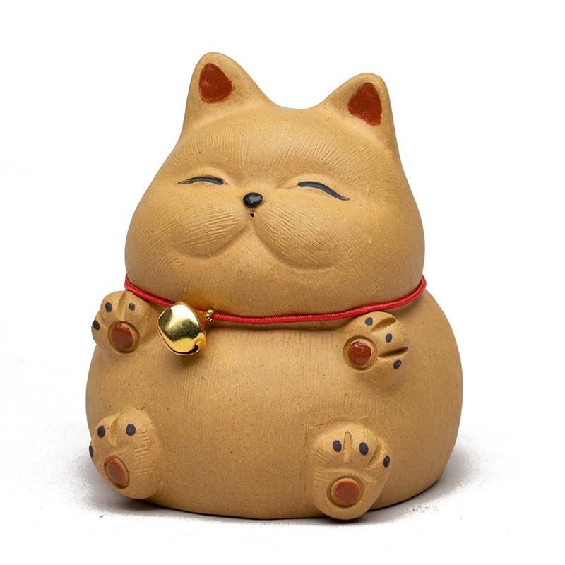 Chinese Yixing Purple Clay Tea Pet Handmade Sculpture Animal Ornaments Lucky Cat Statue Decoration Desktop Decors Crafts Tea Set