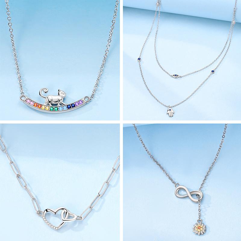 New Copper Necklace Zircon Heart Interlocking Pendant Necklace For Women Wedding Birthday Party Jewelry Gifts