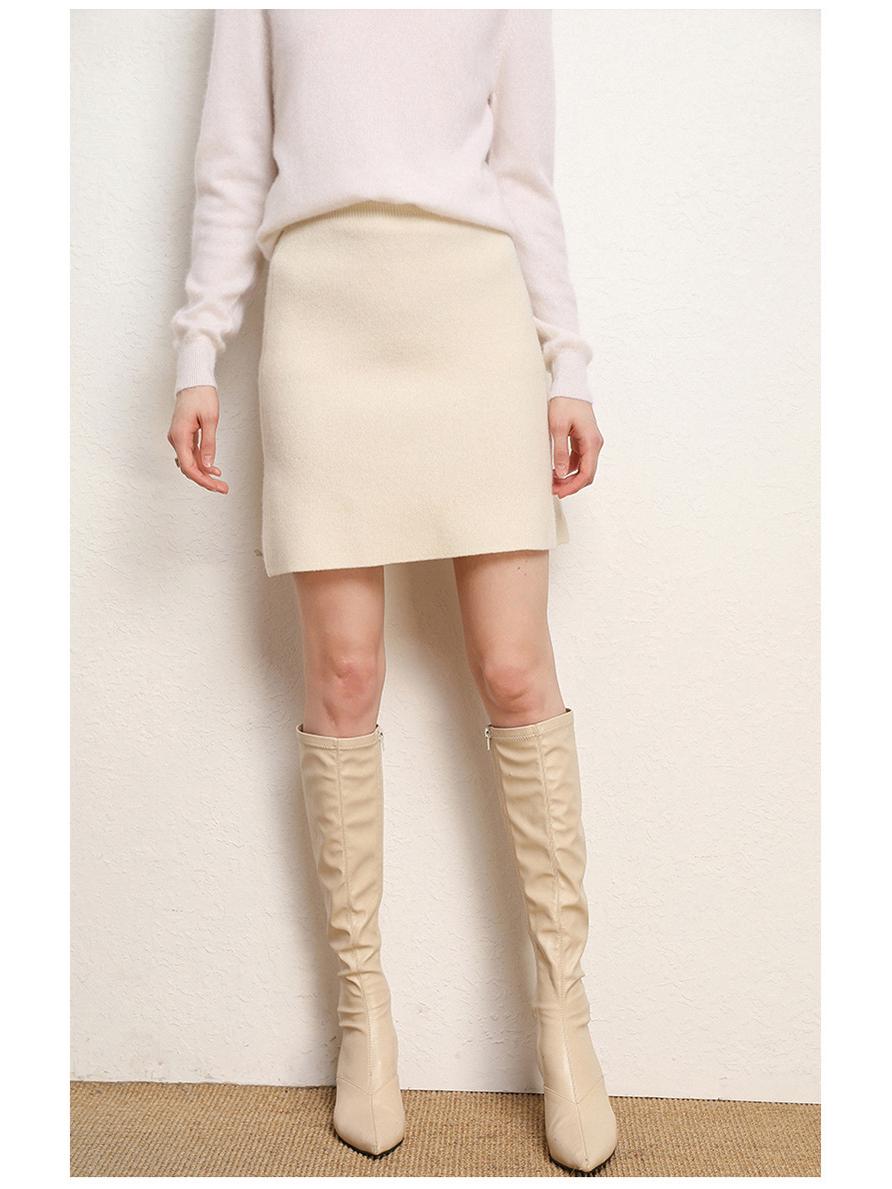 Autumn & Winter High-Waisted Wool A-Line Midi Skirt: Slimming Petite High-Elastic Knit for Women XL