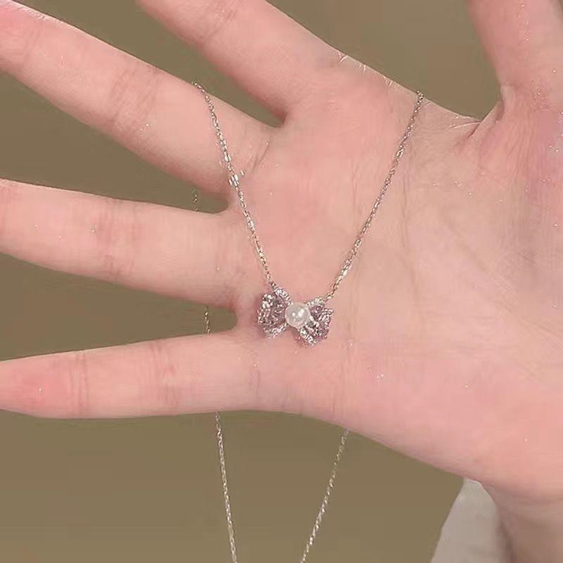 Set of new bow pearl necklace sweet style niche design fashion temperament necklace high-end