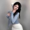 Korean Sexy Feminine Slim-Fit High-Neck Long-Sleeve Top for Women