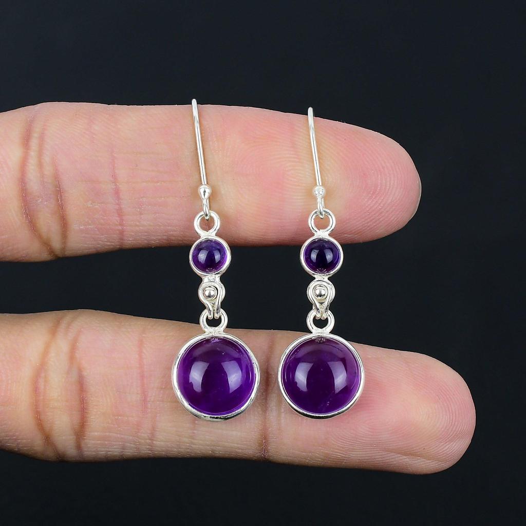 Cercei cu pietre prețioase din ametist natural, argint 925, bijuterii din piatră prețioasă violetă, cercei cu picătură cu picătură, lucrați manual, cadou pentru Ziua Îndrăgostiților