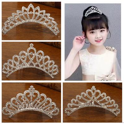New Children's Crown Rhinestone Hair Accessories Princess Crown Girl's Birthday Alloy Comb Girl's Crown Tiara