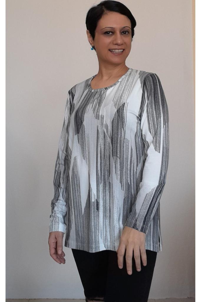 Damen Stil Übergröße T-Shirt Weiß Schwarz Gemustert Rundhals gekämmte Baumwolle Viskose T-Shirt