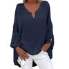 Womens Cotton Linen V Neck Long Sleeve Button Blouse