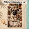 Pug Theme Soft Beach Towel Personalized Custom Name Text Towel Portable for Beach Pool Travel