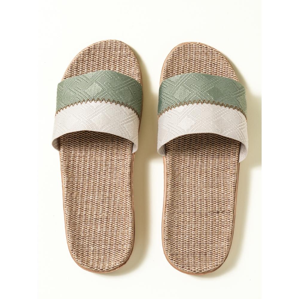 Daiso Two Tone Band Linen Slippers 270 Mm Green
