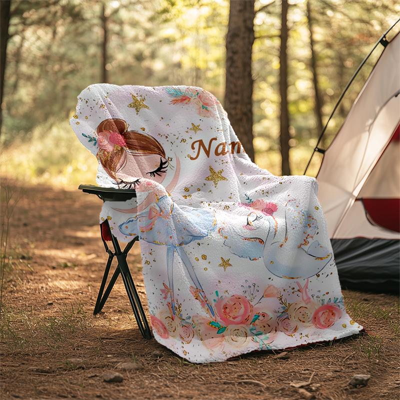 1PC Custom Name Swan Princess outdooor Flannel blankets Patterns Throw Blanket All-Season Soft Gift for Couch, Bed, Camping gifts