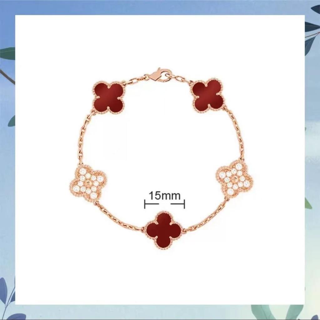 Høy Versjon Firkløver Femblomst Armbånd Dame 18k Lykkeblomst Hvit Perlemor Armbånd