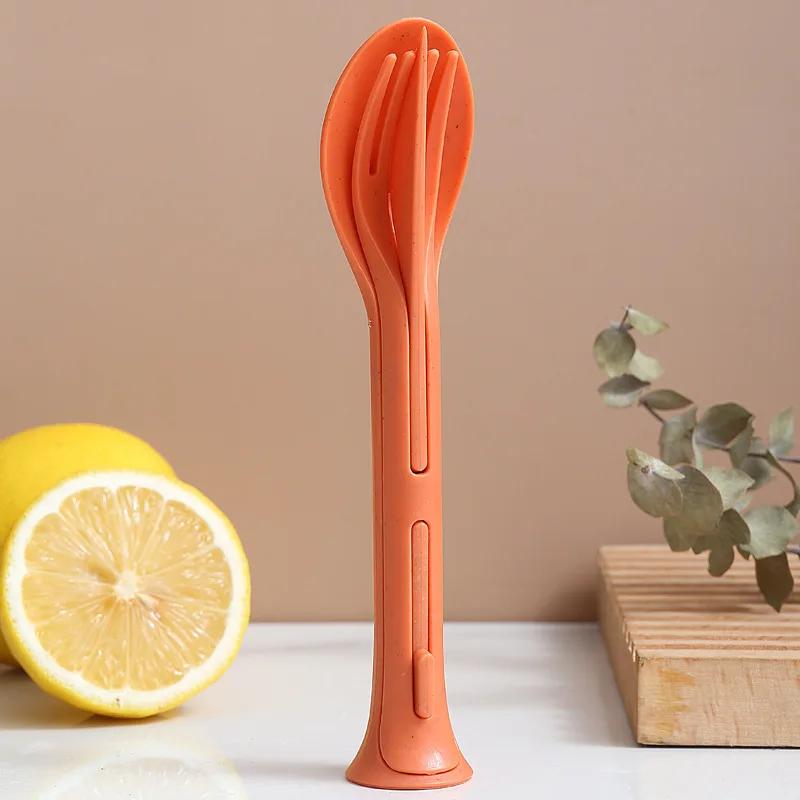 3 In 1 Travel Cutlery Portable Cutlery Box Japan Style Wheat Straw Knives Fork Spoon Student Dinnerware Sets For Outdoor Camping