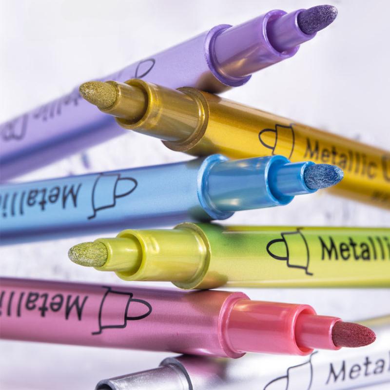 12 bucăți pix color metal 12 culori pix pentru vopsea bricolaj pix pentru semnătură cu cap moale și dur