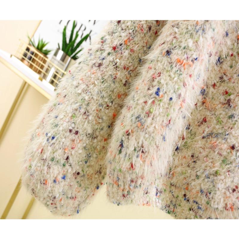 Autumn Winter Women Sweet V-neck Soft Furry Mohair Knitted Sweater Christmas Pullover Tops