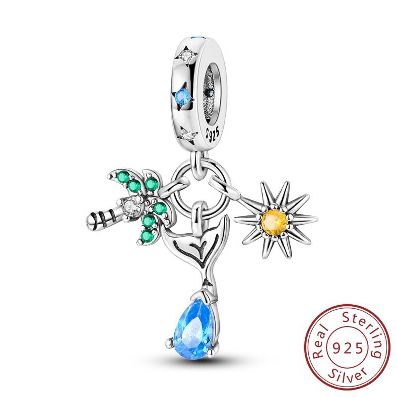 Sommer Original 925 Silber Charm Perlen Anhänger Meeresstil Schildkröte Seestern Fisch Charm Für Halskette Armband Schmuck Geschenk
