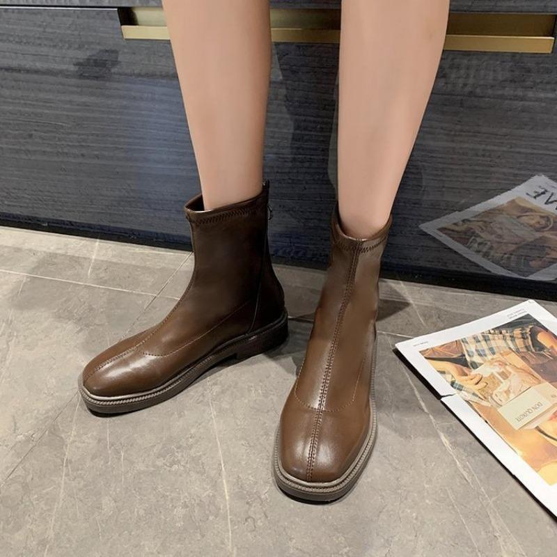 French Womens Sexy Short Boots Fahsion Slim Elegant Back Zippers Leather Shoes Female Dress High Top Ankle Boot Zapatos De Mujer