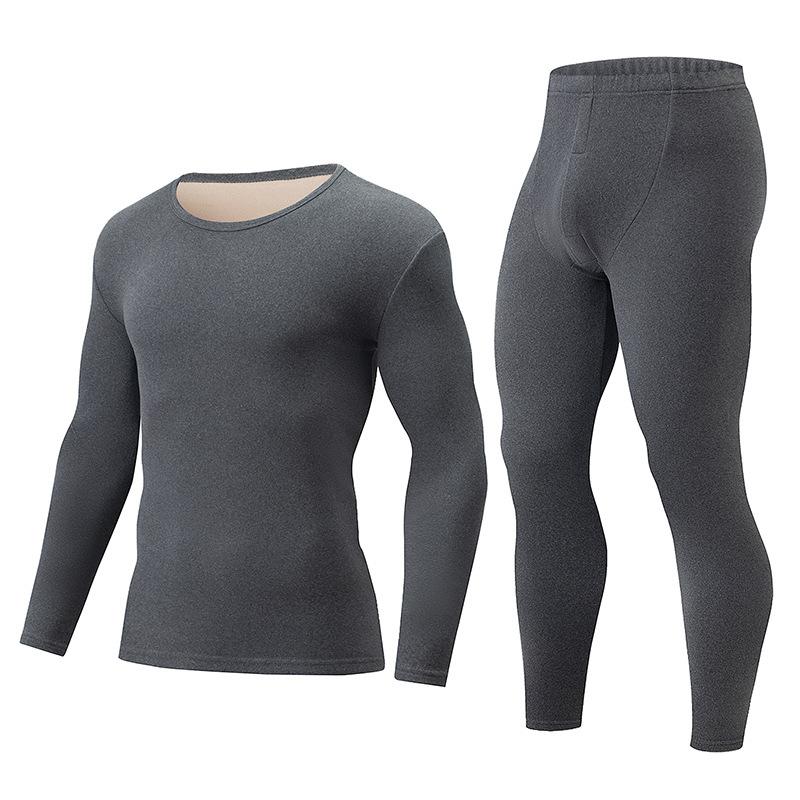 Men's Thermal Underwear Set Fleece Lined Long Johns Crew Neck Base Layer Warm Winter Pajamas Top and Bottom
