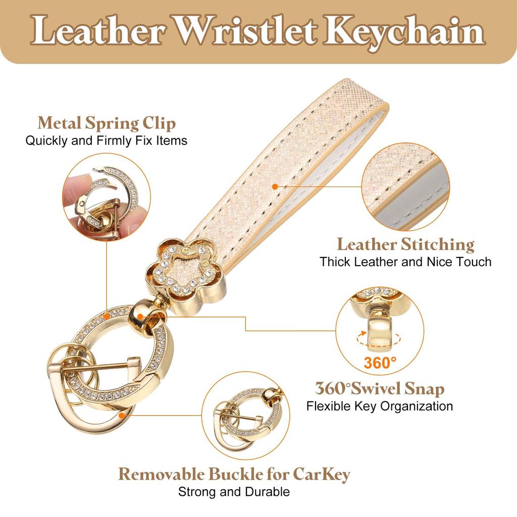 Leather Wristlet Keychain Inch Car Key Chain Holder Key Ring Key Strap Wristband Unisex ID Card Wallet Beige [uxcell] 5.5 Anti-Loss D-Ring