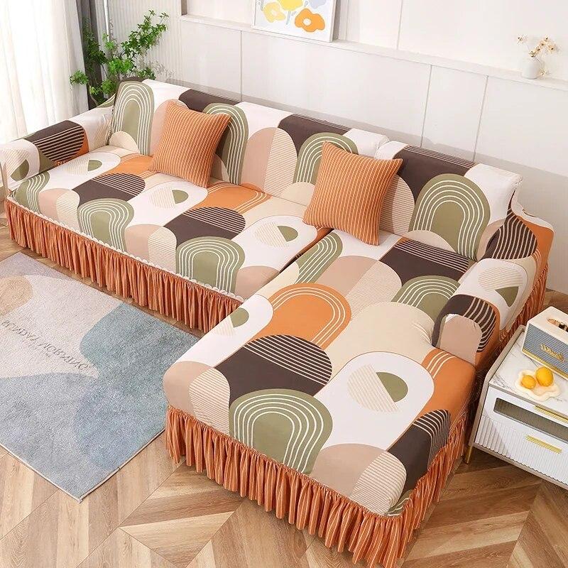 Double Sofa Large Skirt Sofa Cushion Four Seasons All Inclusive Sofa Cover Simple Elastic Luxury Sofa Protective Cover