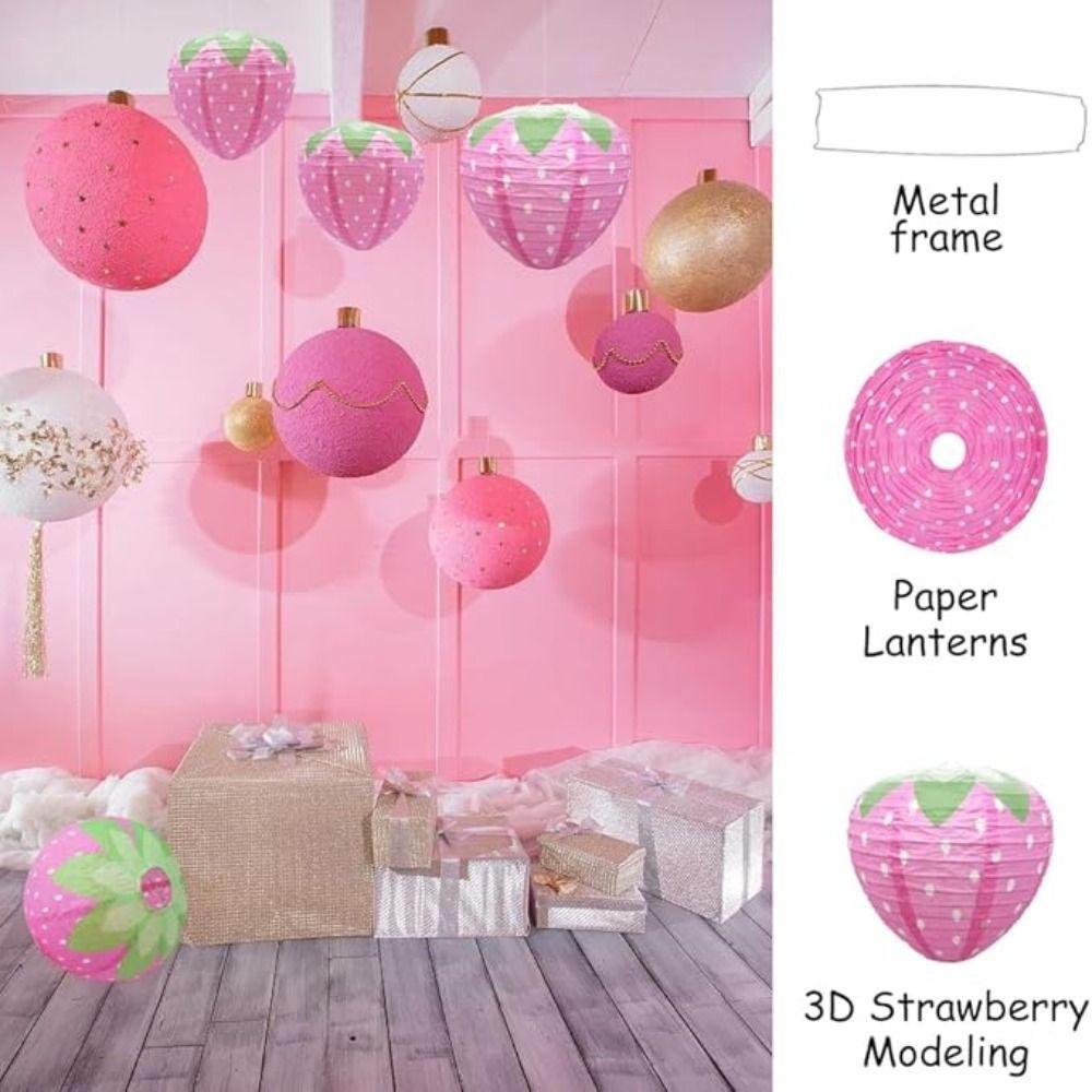 Handheld Paper Lantern 3D Pink Hanging Lantern Ball Strawberry Lantern Children's Holidays