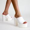 Gdgydh Square Heel Platform Mules Women Outdoor Slippers Peep Toe Slip On Sandals Chunky Heel Shoes Slingback