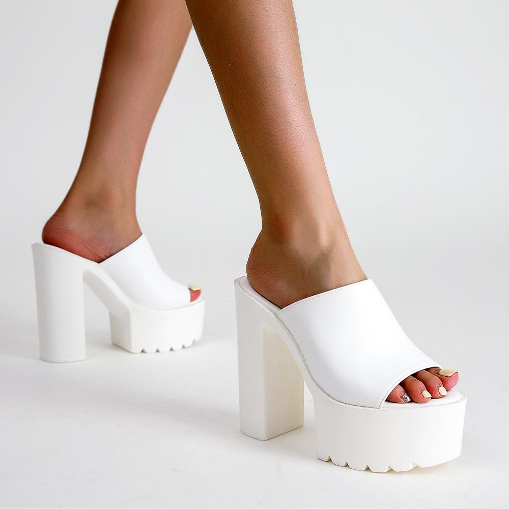 Gdgydh Square Heel Platform Mules Women Outdoor Slippers Peep Toe Slip On Sandals Chunky Heel Shoes Slingback