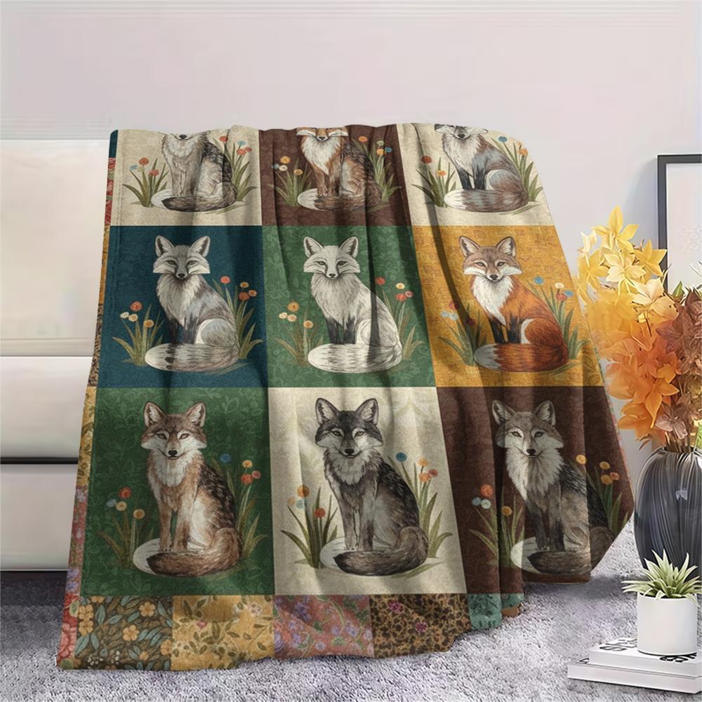 1Pc Patchwork Animal Print Flannel Blanket, High quality Comfortable for All Seasons, Home Decor, Warmth and Comfort, Perfect for Christmas Gifts60