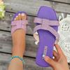 Women Slippers Summer New Flat Heel Rhinestone Slippers Women Fashion All-match Sandals Outdoor Beach Shoes Home Slides Women