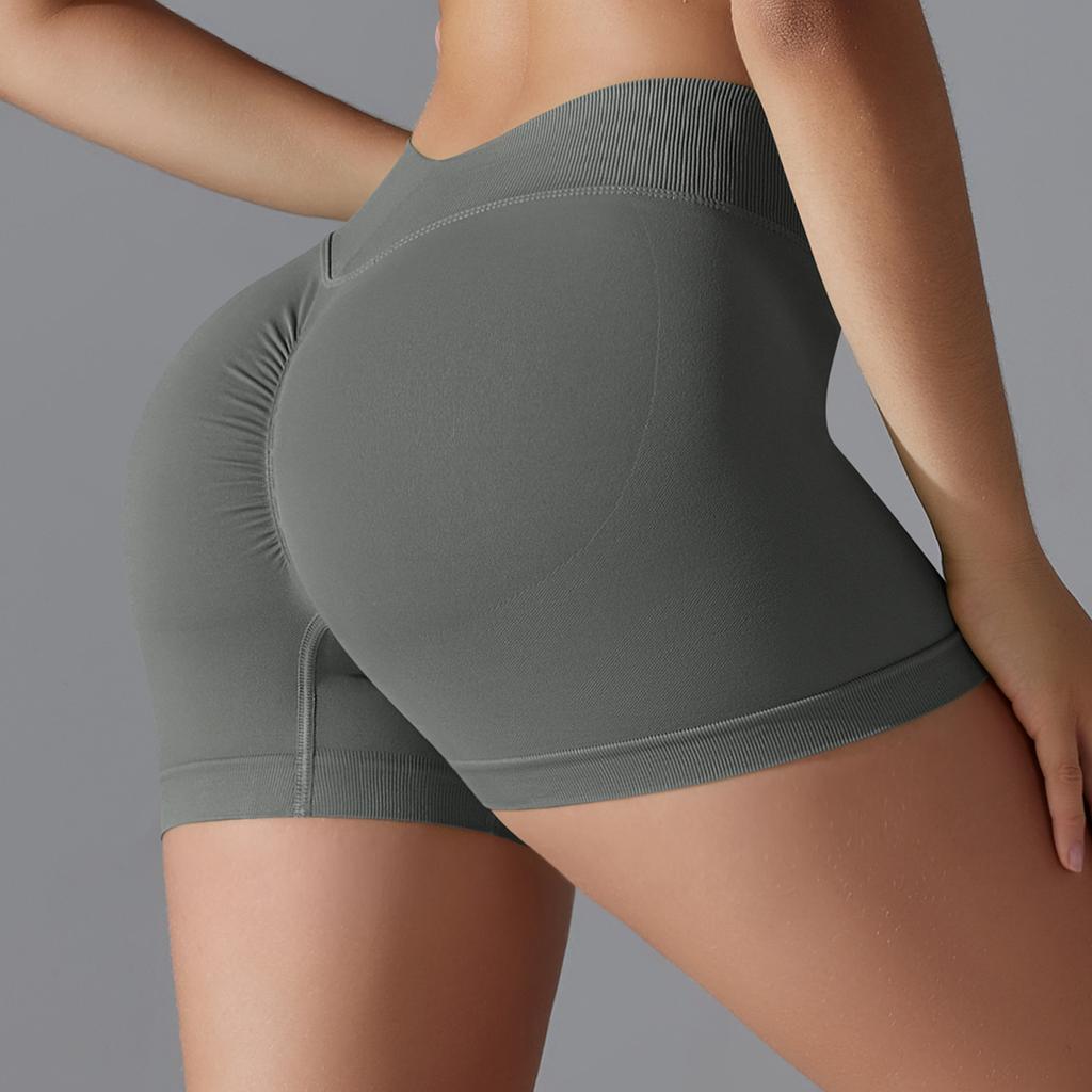Seamless Knitted Solid Color Tight Peach Hip V Waist Yoga Shorts For Sports, Running, Fitness, Three Point Shorts For Women
