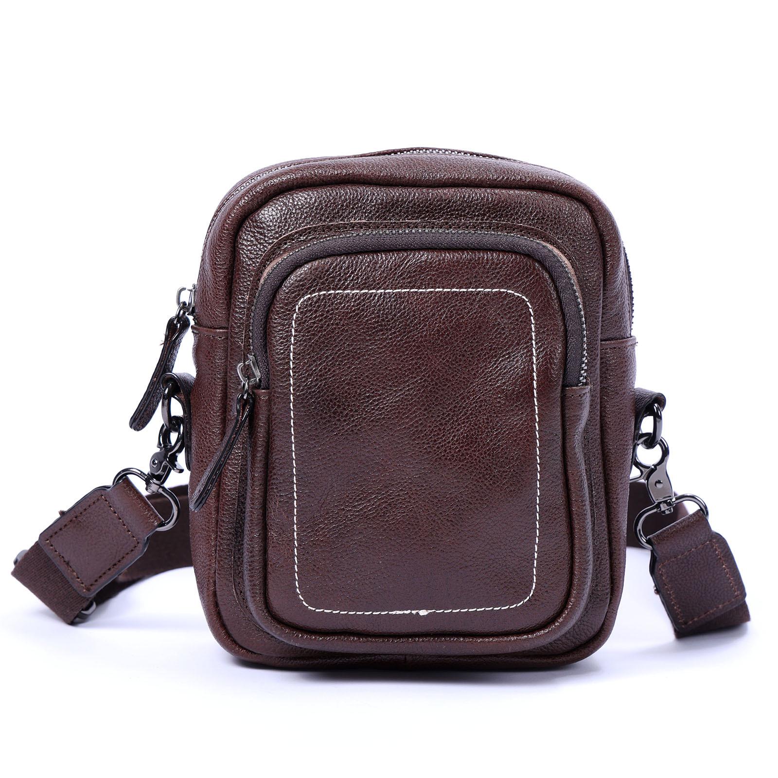 

Мужская минималистичная сумка-кроссбоди из натуральной кожи - Ручная работа, коровья кожа растительного дубления темный кофе