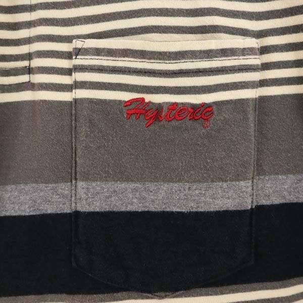 HYSTERIC made in Japan Border Pattern Long sleeve Polo shirt F Black Men's Used