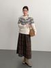 Ou Fan Retro Plaid Woolen Pleated A-line Skirt with Elastic Waist for Autumn/Winter